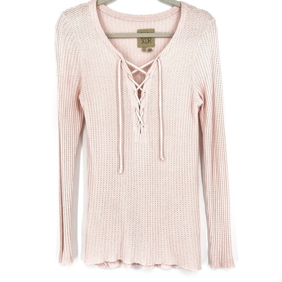 Chaser Lace Up Thermal Knit Long Sleeve Top Sz Sm - Picture 3 of 14